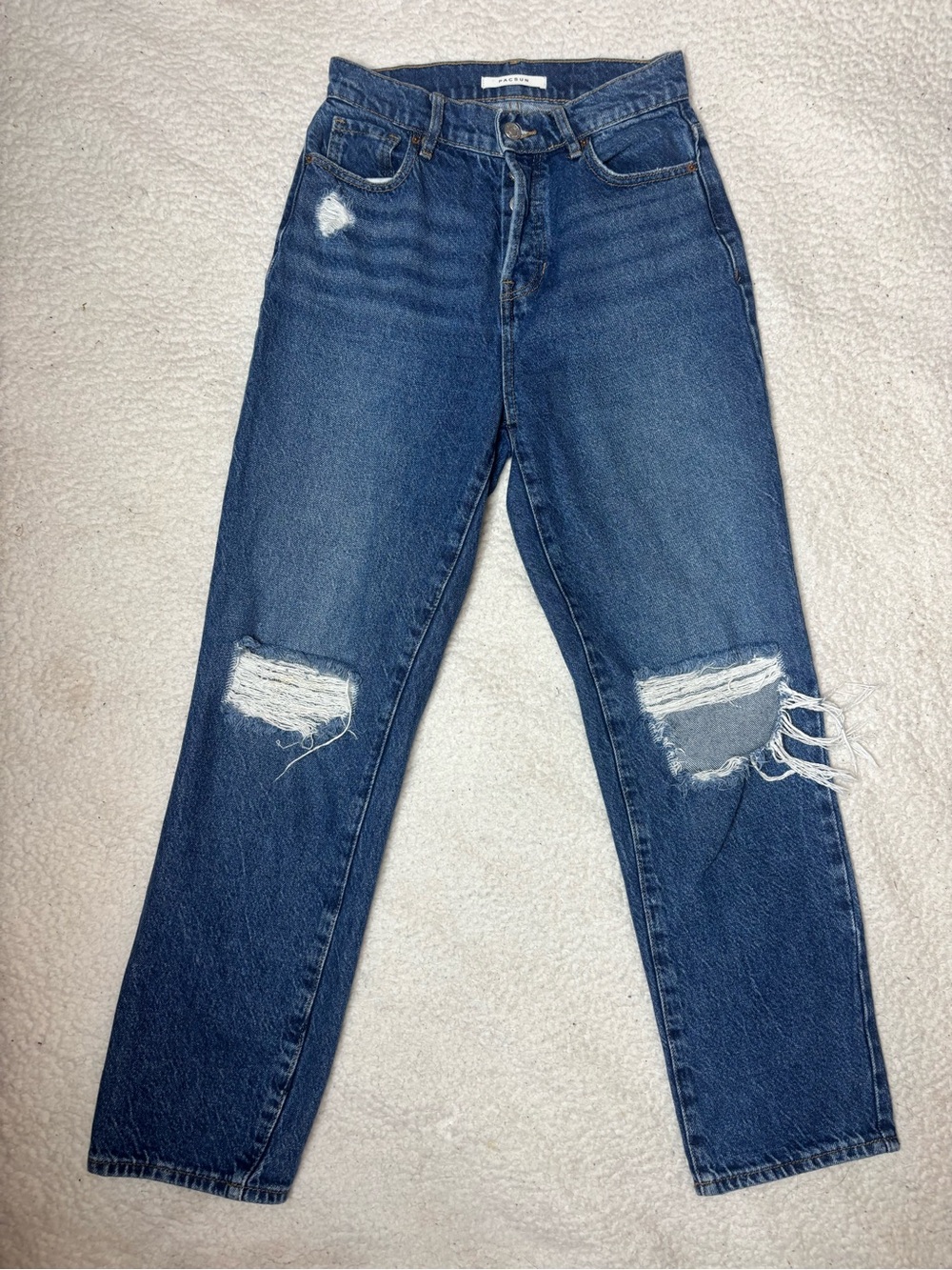 PacSun Women's Mid/Dark Blue Ripped High-Rise Jeans